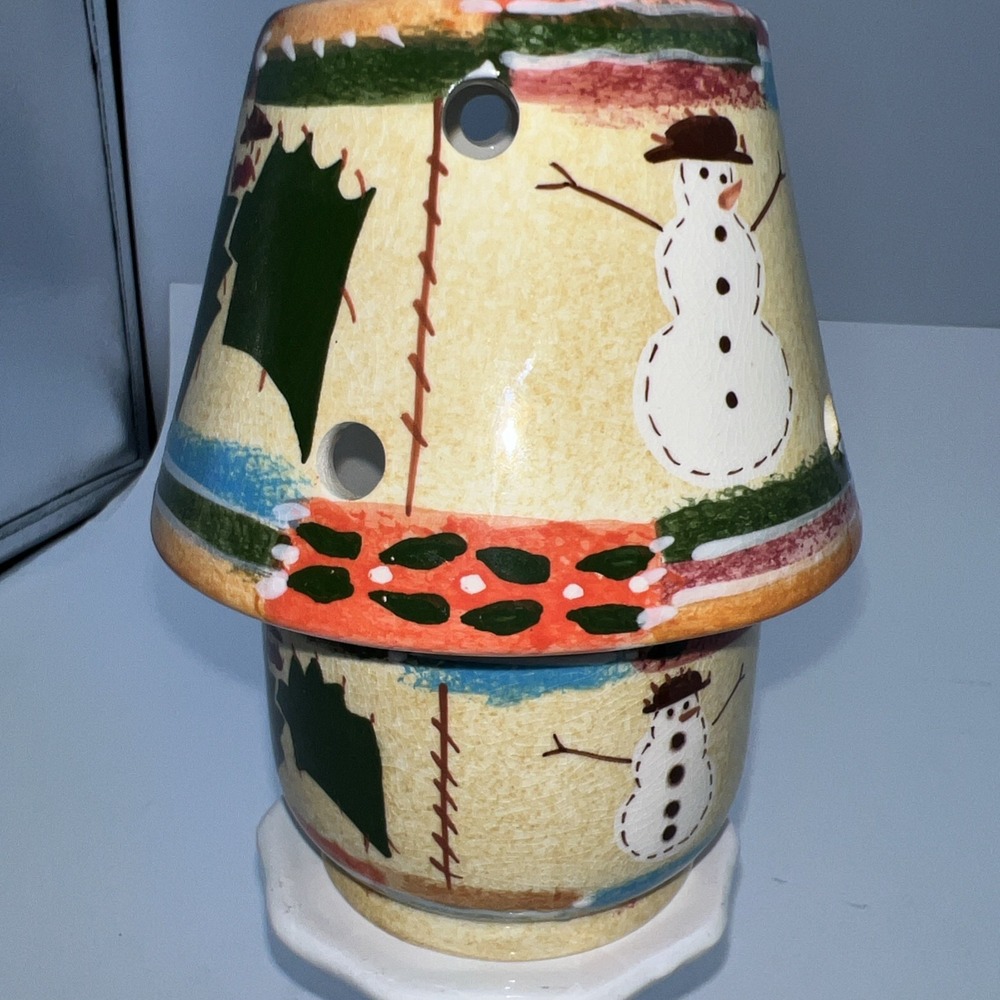 Russ Berrie & Co.  Stoneware‎ Votive Candle Holder With Shade FOLK Christmas